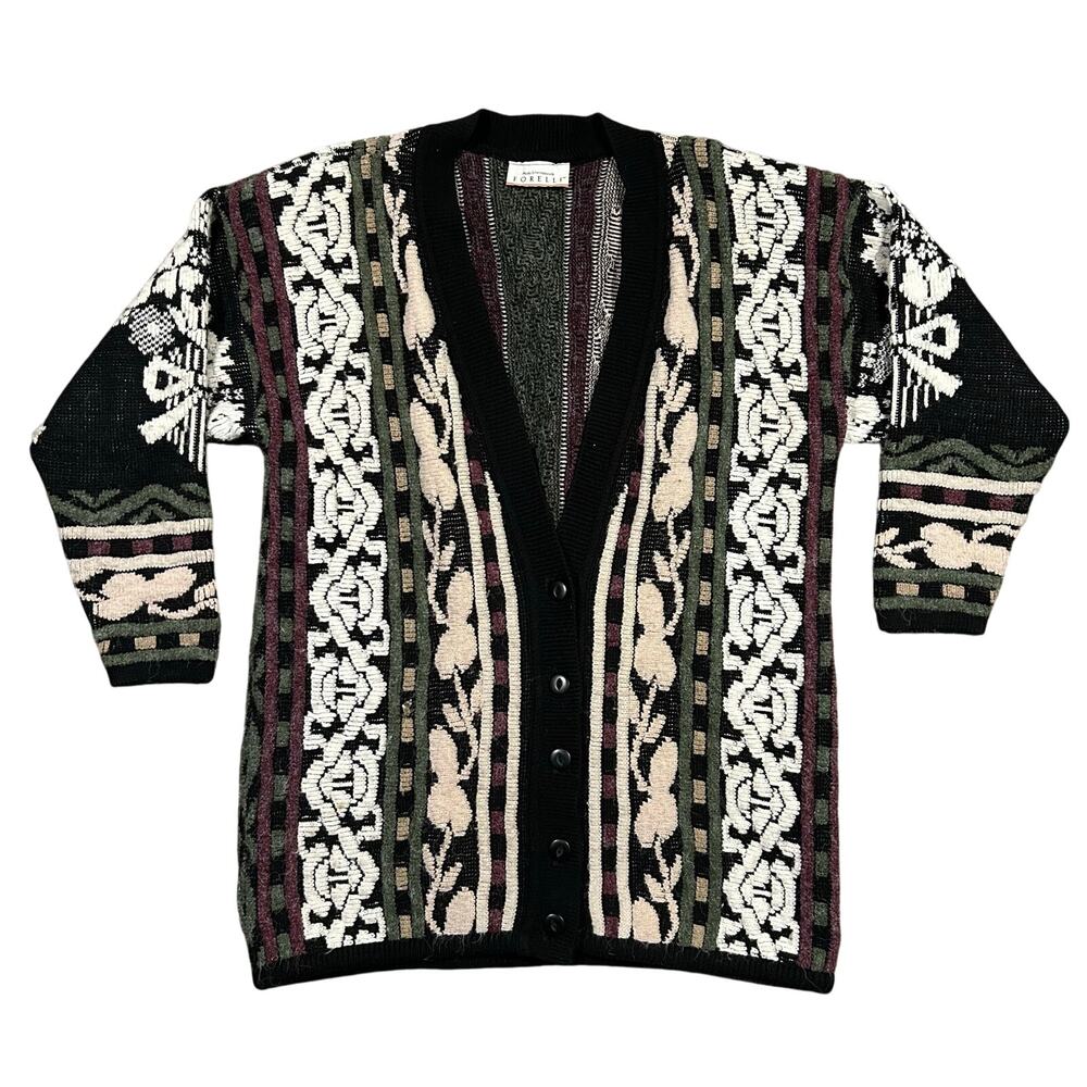 Vintage Forelli Internazionale 3D Knit Cardigan Sweater Made In USA BOHO 22-24